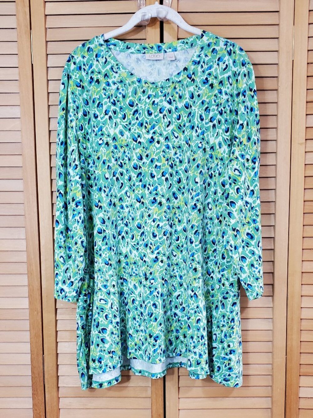 Logo By Lori Goldstein Green Multi Print Long Sleeve Tunic XL